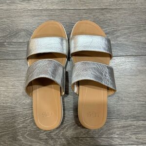 UGG Womens Zyle Metallic Silver Slides Size 6